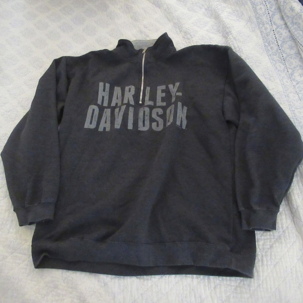 Harley Davidson Quarter Zip Pullover Mens Large Black Good Manchester NH Graphic
